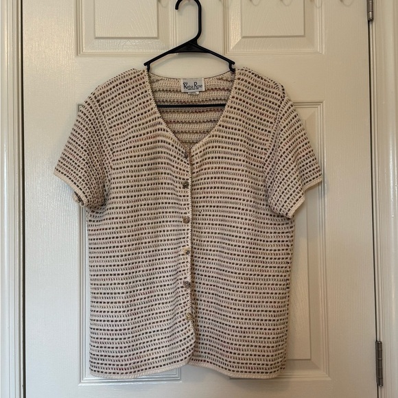 Roxy Women's Cream and Brown Striped Button-Up Sweater Size M - Picture 1 of 9